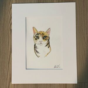 Cat Portrait in White Frame | watercolor and ink